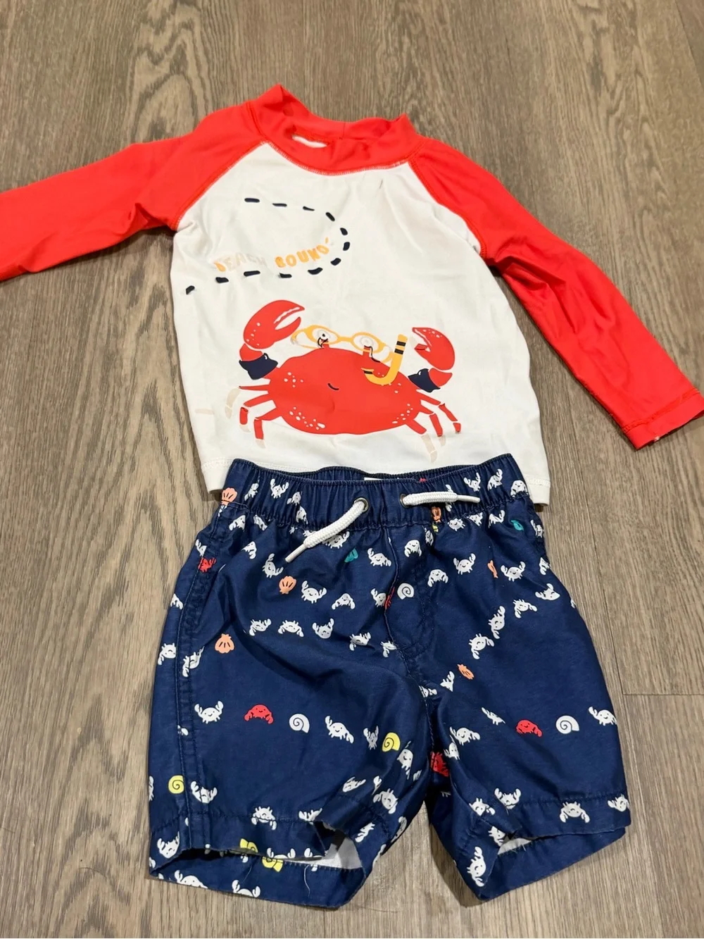 Baby Boy Carter's 2 Piece Crab Swim Raglan Rash Guard Top & Shorts Set 12 Months